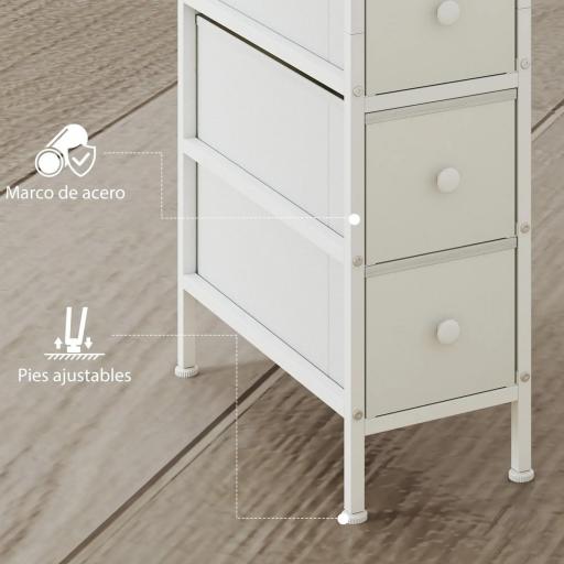 Cómoda con 4 Cajones de Tela Marco de Acero Cómoda para Dormitorio para Espacios Pequeños Salón Vestidor Blanco [5]