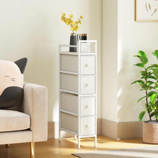 Cómoda con 4 Cajones de Tela Marco de Acero Cómoda para Dormitorio para Espacios Pequeños Salón Vestidor Blanco [6]