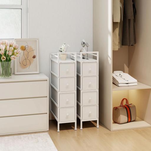 Cómoda con 4 Cajones de Tela Marco de Acero Cómoda para Dormitorio para Espacios Pequeños Salón Vestidor Blanco [7]