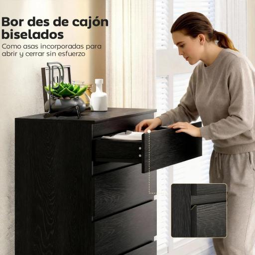 Cómoda para Dormitorio de 5 Cajones Cajonera para Salón Oficina Estilo Moderno 77x40x111,5 cm Negro Veteado [3]