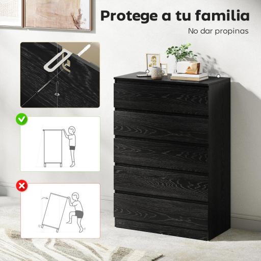 Cómoda para Dormitorio de 5 Cajones Cajonera para Salón Oficina Estilo Moderno 77x40x111,5 cm Negro Veteado [5]