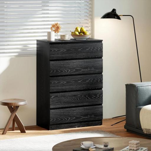 Cómoda para Dormitorio de 5 Cajones Cajonera para Salón Oficina Estilo Moderno 77x40x111,5 cm Negro Veteado [4]