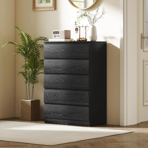 Cómoda para Dormitorio de 5 Cajones Cajonera para Salón Oficina Estilo Moderno 77x40x111,5 cm Negro Veteado [2]