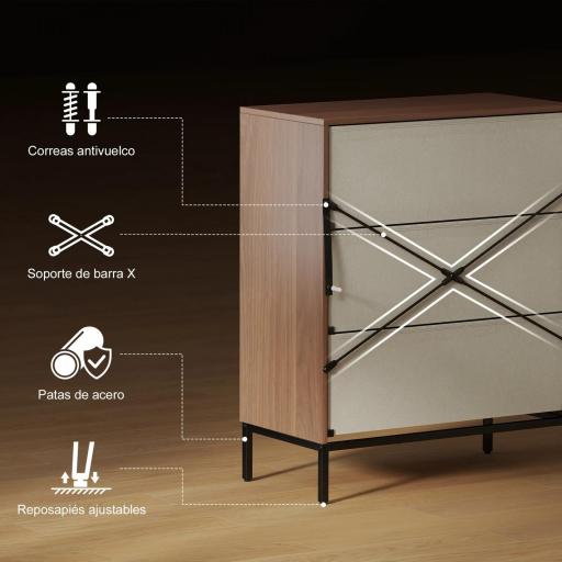 Cómoda con 3 Cajones de Tela Frentes con Patrón de Diamante para Salón Oficina Vestidor Natural y Blanco [5]