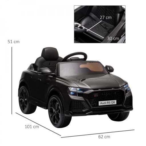 Coche Eléctrico Infantil +3 Años Licencia Audi RS Q8 con Batería 6V 2 Motores Mando a Distancia Música Bocina y Luces Velocidad Máx. 3km/h 101x62x51 cm Negro [4]