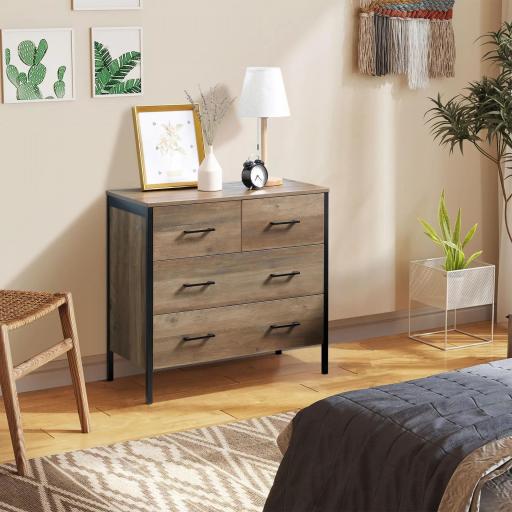 Cajonera con 4 Cajones Cómoda de Madera para Salón Habitación Oficina Estilo Industrial 80x40x75 cm Marrón [5]