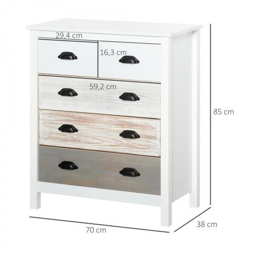 Cómoda con 5 Cajones Cómoda para Dormitorio Moderno con Diseño Anti-vuelco 70x38x85 cm Blanco [1]