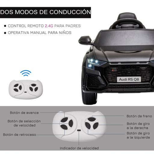 Coche Eléctrico Infantil +3 Años Licencia Audi RS Q8 con Batería 6V 2 Motores Mando a Distancia Música Bocina y Luces Velocidad Máx. 3km/h 101x62x51 cm Negro [3]