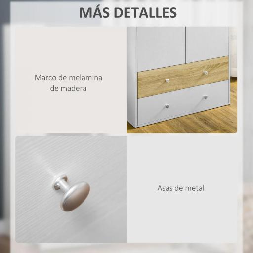 Armario de Ropa con 2 Puertas 2 Cajones y 1 Barra para Colgar Estilo Moderno para Dormitorio 80x50x180 cm Blanco y Roble [4]