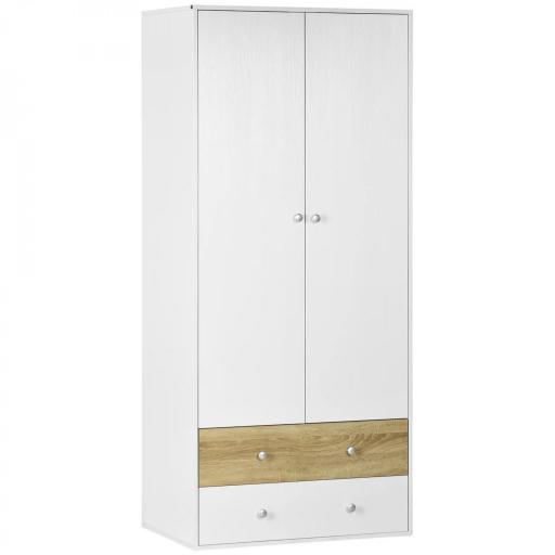 Armario de Ropa con 2 Puertas 2 Cajones y 1 Barra para Colgar Estilo Moderno para Dormitorio 80x50x180 cm Blanco y Roble [9]