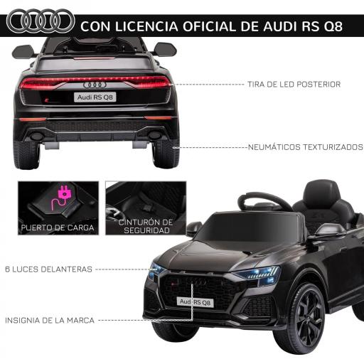 Coche Eléctrico Infantil +3 Años Licencia Audi RS Q8 con Batería 6V 2 Motores Mando a Distancia Música Bocina y Luces Velocidad Máx. 3km/h 101x62x51 cm Negro [5]