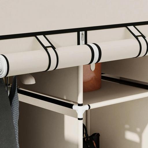 Armario de Tela Plegable Ropero Portátil con 8 Estantes y 2 Barras de Colgar para Dormitorio 125x43x162,5 cm Crema [7]