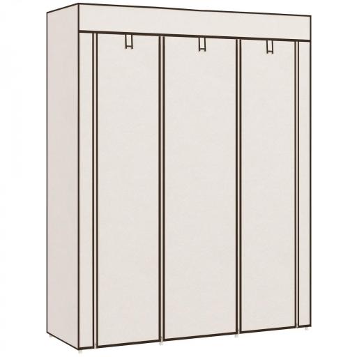 Armario de Tela Plegable Ropero Portátil con 8 Estantes y 2 Barras de Colgar para Dormitorio 125x43x162,5 cm Crema [8]