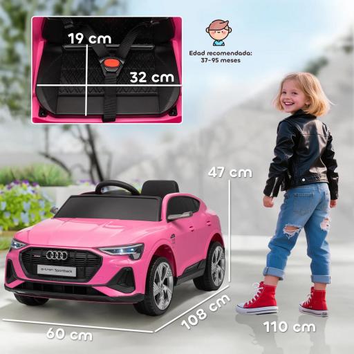 Coche de Batería para Niños 12V Audi E-tron con Mando a Distancia Faros Bocina Música Velocidad 3-5 km/h Rosa [2]