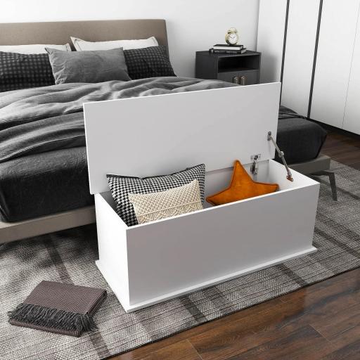 Baúl de Almacenamiento de Madera Taburete para Almacenaje con Tapa para Dormitorio Salón Carga Max. 120 kg 100x40x40 cm Blanco [8]