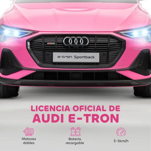 Coche de Batería para Niños 12V Audi E-tron con Mando a Distancia Faros Bocina Música Velocidad 3-5 km/h Rosa [1]