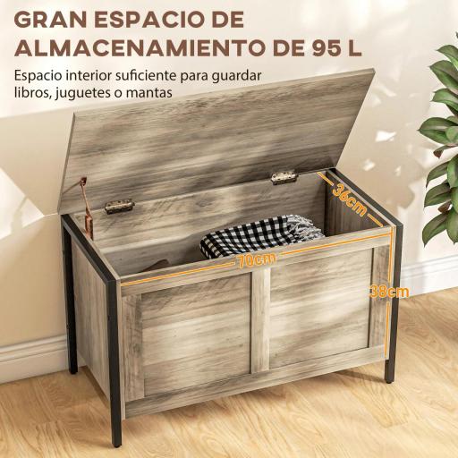 Baúl de Almacenaje para Dormitorio 95 L con Tapa Banco de Almacenaje con Bisagra de Seguridad 80x40x50 cm Grisáceo [2]