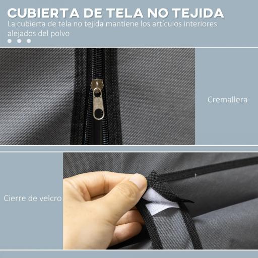 Armario de Tela Plegable Ropero Portátil con 8 Estantes y 2 Barras de Colgar para Dormitorio 125x43x162,5 cm Gris [5]