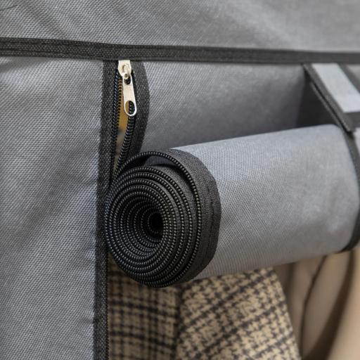 Armario de Tela Plegable Ropero Portátil con 8 Estantes y 2 Barras de Colgar para Dormitorio 125x43x162,5 cm Gris [6]