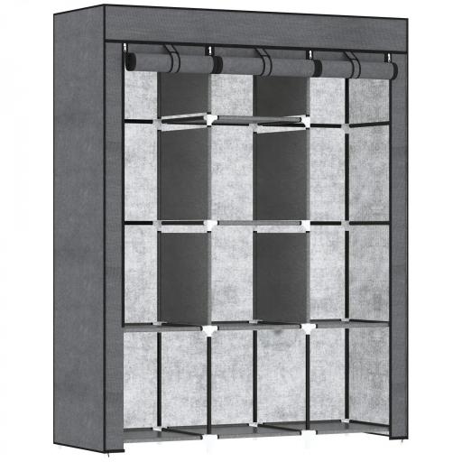 Armario de Tela Plegable Ropero Portátil con 8 Estantes y 2 Barras de Colgar para Dormitorio 125x43x162,5 cm Gris [8]