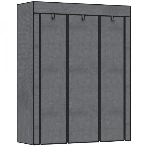 Armario de Tela Plegable Ropero Portátil con 8 Estantes y 2 Barras de Colgar para Dormitorio 125x43x162,5 cm Gris [9]