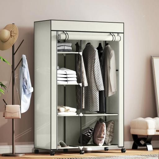 Armario de Tela con Ruedas Ropero Portátil con 6 Estantes y 1 Barra de Colgar para Dormitorio 103x43x162,5cm Crema [9]