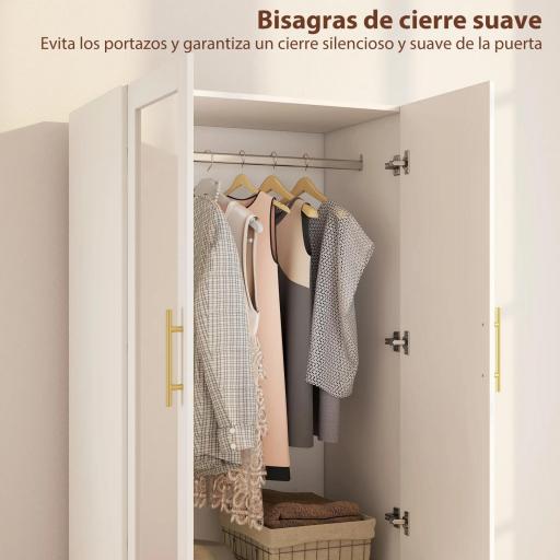 Armario Ropero con Espejo 2 Puertas y 2 Cajones Relieve de Diamante Barra para Colgar 80x50x180 cm Blanco [7]