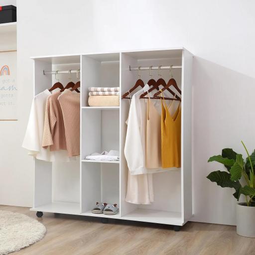 Armario para Ropa con Barra Estantes Abiertos Organizador para Colgar Ropa de Dormitorio 120x40x128 cm Blanco