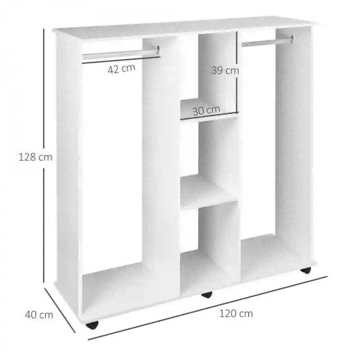 Armario para Ropa con Barra Estantes Abiertos Organizador para Colgar Ropa de Dormitorio 120x40x128 cm Blanco [1]