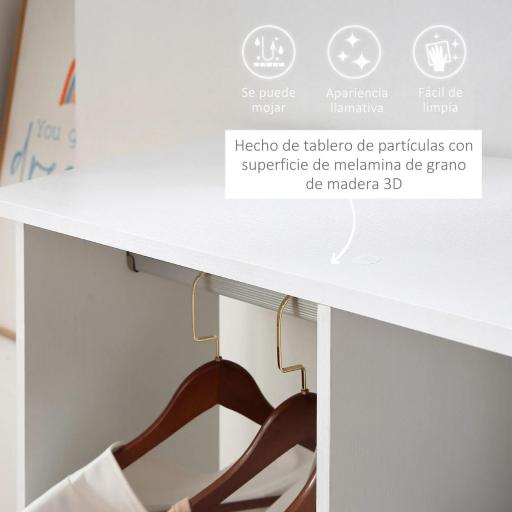 Armario para Ropa con Barra Estantes Abiertos Organizador para Colgar Ropa de Dormitorio 120x40x128 cm Blanco [7]