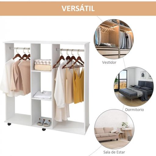 Armario para Ropa con Barra Estantes Abiertos Organizador para Colgar Ropa de Dormitorio 120x40x128 cm Blanco [2]