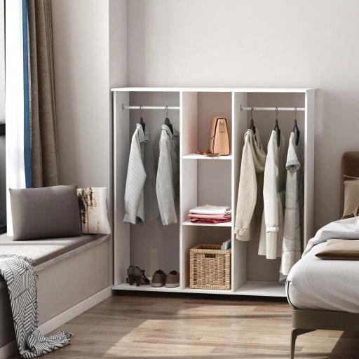 Armario para Ropa con Barra Estantes Abiertos Organizador para Colgar Ropa de Dormitorio 120x40x128 cm Blanco [8]
