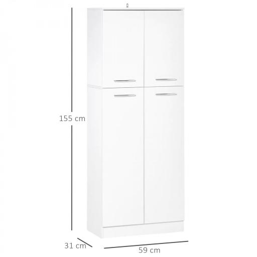 Armario Alto de 2 Puertas Mueble Auxiliar de Almacenaje Multifuncional con 5 Estantes y Baldas Ajustables Moderno para Salón Dormitorio Cocina 59x31x155 cm Blanco [1]