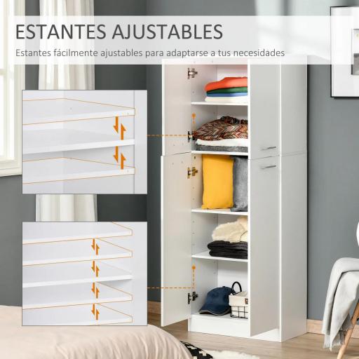 Armario Alto de 2 Puertas Mueble Auxiliar de Almacenaje Multifuncional con 5 Estantes y Baldas Ajustables Moderno para Salón Dormitorio Cocina 59x31x155 cm Blanco [3]