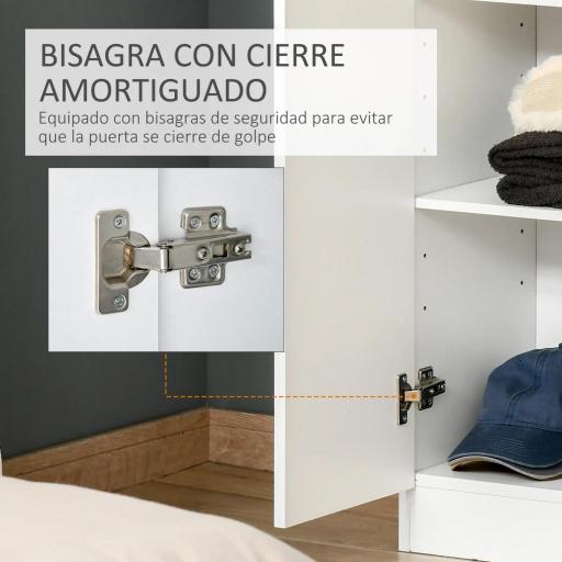 Armario Alto de 2 Puertas Mueble Auxiliar de Almacenaje Multifuncional con 5 Estantes y Baldas Ajustables Moderno para Salón Dormitorio Cocina 59x31x155 cm Blanco [2]