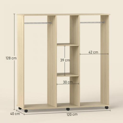 Armario para Ropa con Barra Estantes Abiertos Organizador para Colgar Ropa de Dormitorio 120x40x128 cm Natural [1]