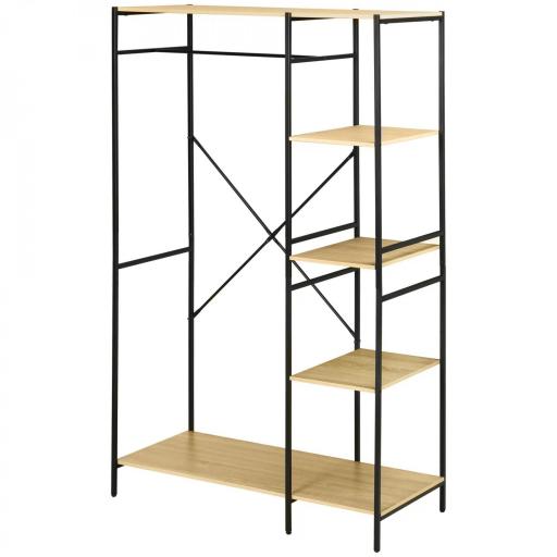 Perchero de Ropa Perchero de Madera con 4 Estantes de Almacenaje y Barra para Colgar Carga 30 kg para Dormitorio Salón Entrada 100x46x170,5 cm Natural [9]