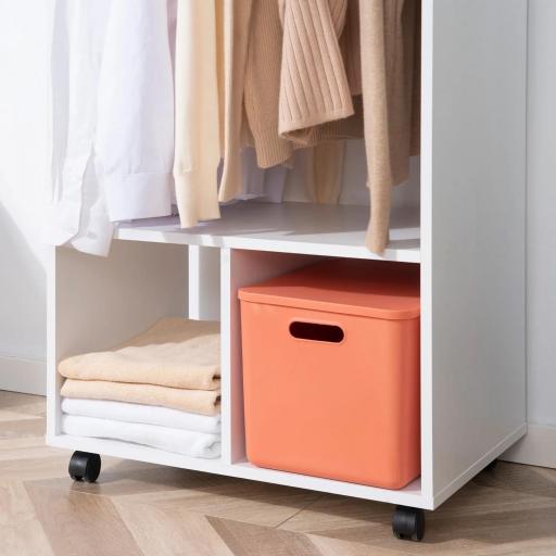 Armario Abierto con Ruedas Barra y Estantes para tener Ropa Colgada y Doblada 60x40x128 cm Blanco [8]