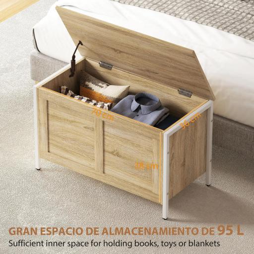 Baúl de Almacenaje para Dormitorio 95 L con Tapa Banco de Almacenaje con Bisagra de Seguridad 80x40x50 cm Roble [2]