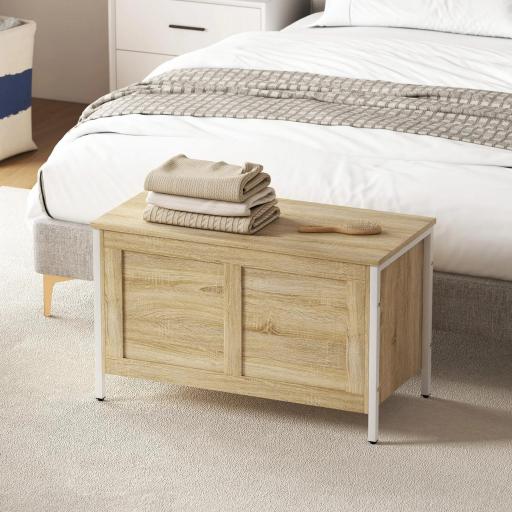 Baúl de Almacenaje para Dormitorio 95 L con Tapa Banco de Almacenaje con Bisagra de Seguridad 80x40x50 cm Roble [3]