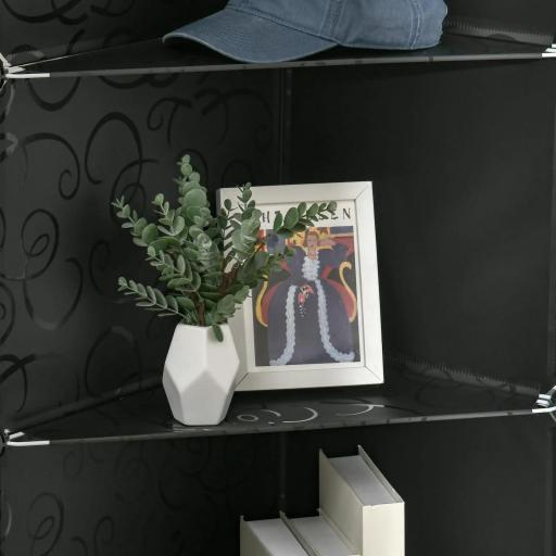 Armario Modular Organizador Portátil con 16 Compartimentos y 2 Barras de Colgar Ropa Negro y Blanco [3]