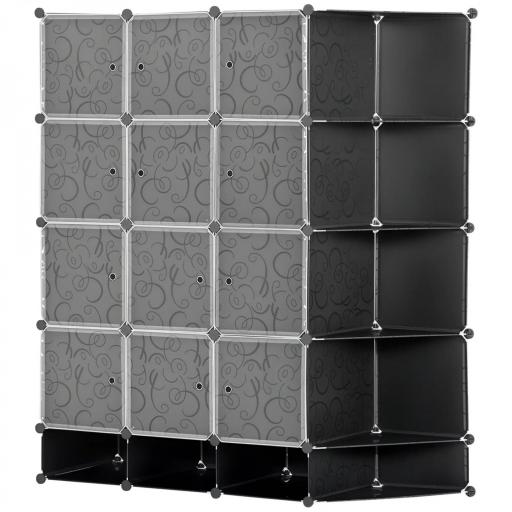 Armario Modular Organizador Portátil con 16 Compartimentos y 2 Barras de Colgar Ropa Negro y Blanco [8]