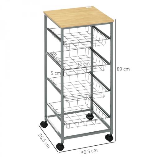 Carro Múltiusos de Cocina Baño con Ruedas 5 Niveles Carrito de Servicio Isla de Cocina Marco de Acero Carrito Auxiliar Verdulero Frutero Carga 20 kg para Salón 36,5x36,5x89 cm Plata [10]