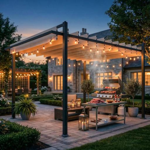 Pérgola de Jardín 3x3,8 m con Techo de Lamas Ajustable a 90° Manivela Estructura de Aluminio y Acero UPF50+ Beige [2]