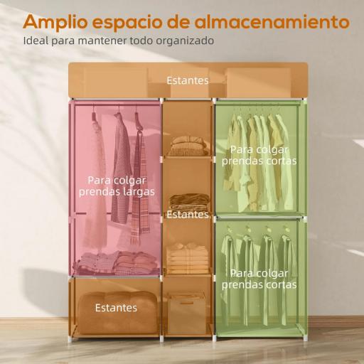 Armario de Ropa 182x43x185 cm Armario Abierto con 8 Estantes de Tela Barras para Colgar Marco de Metal Gris Claro [5]