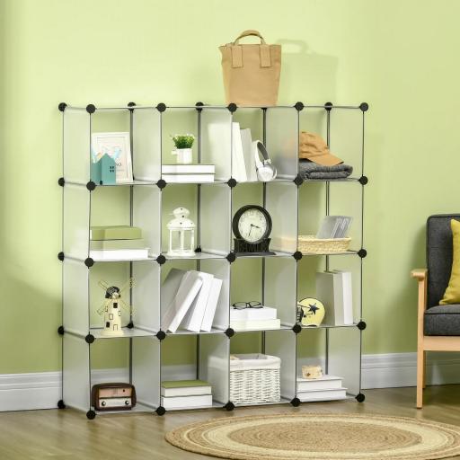 Armario Modular de Plástico Zapatero Organizador con 16 Cubos para Entrada Pasillo Dormitorio 125x32x125 cm Transparente