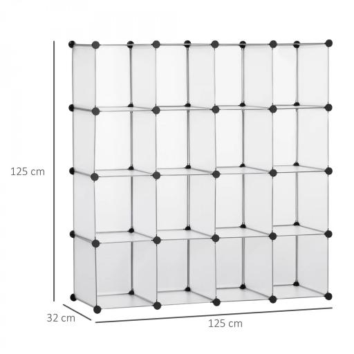 Armario Modular de Plástico Zapatero Organizador con 16 Cubos para Entrada Pasillo Dormitorio 125x32x125 cm Transparente [6]