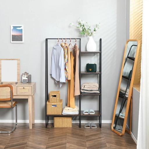 Perchero de Ropa de Madera con 4 Estantes y Barra para Colgar para Dormitorio Salón 101x39x160 cm Marrón Rústico [5]