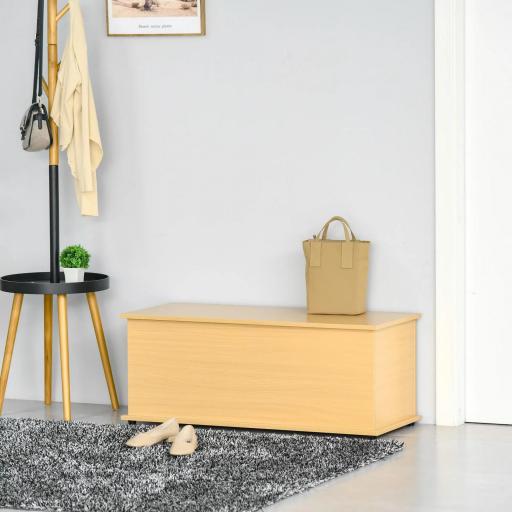 Baúl de Almacenamiento de Madera Taburete para Almacenaje con Tapa para Dormitorio Salón Carga Max. 120 kg 100x40x40 cm Natural