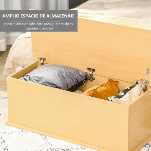 Baúl de Almacenamiento de Madera Taburete para Almacenaje con Tapa para Dormitorio Salón Carga Max. 120 kg 100x40x40 cm Natural [6]